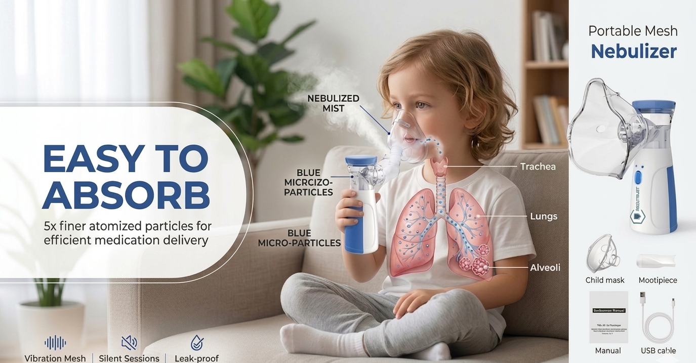 Portable Mesh Nebulizer Machine Rechargeable For Adults and Kids Mini Nebulizer (White)