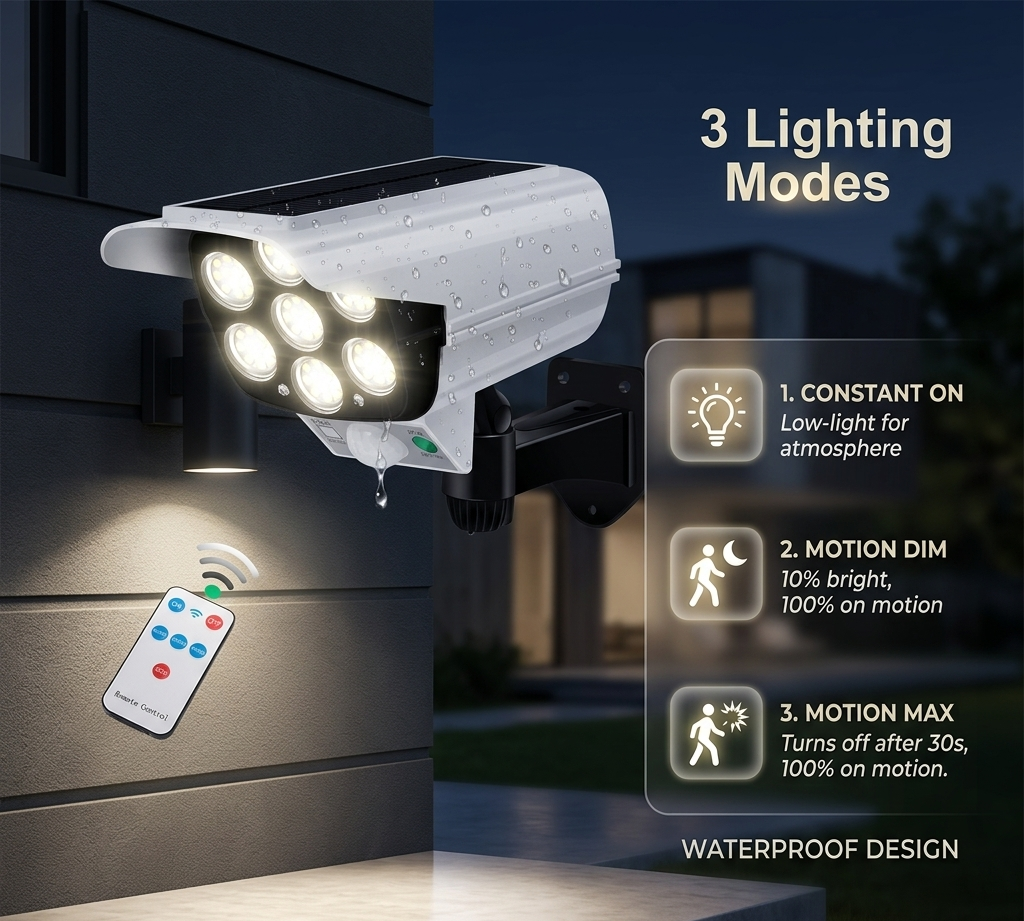 Solar Powered Dummy Camera Security Light with Remote Control