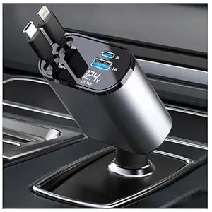 4-in-1 Retractable Car Charger - 120W Fast Charging & 180° Rotation