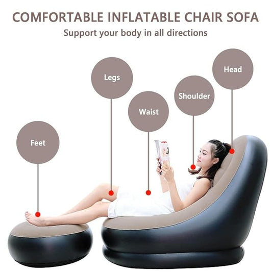 Ergonomic Inflatable Lounge Chair with Ottoman - Comfortable Air Sofa for Indoor & Outdoor Use