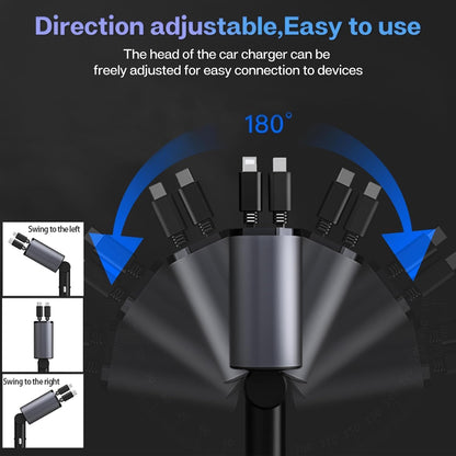 4-in-1 Retractable Car Charger - 120W Fast Charging & 180° Rotation