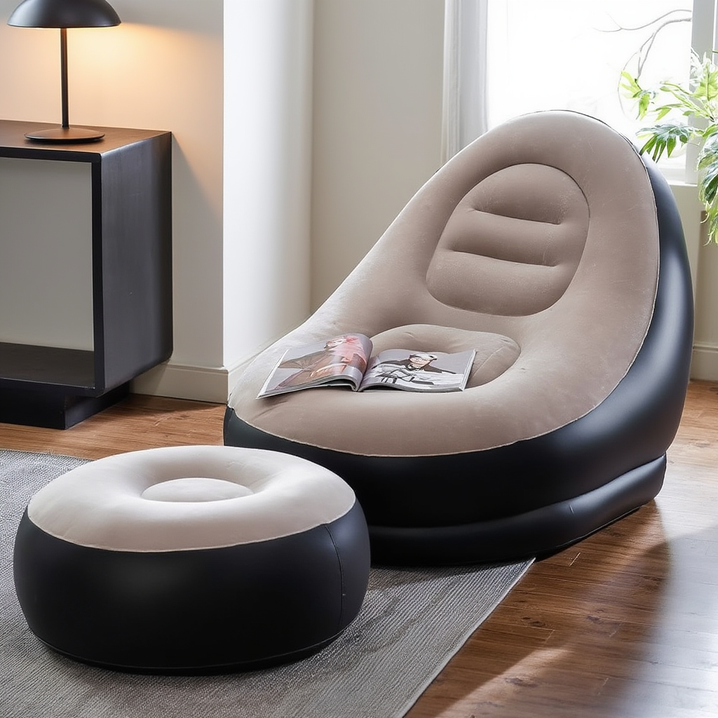 Ergonomic Inflatable Lounge Chair with Ottoman - Comfortable Air Sofa for Indoor & Outdoor Use