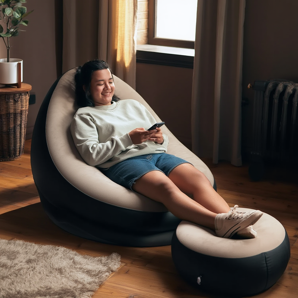 Ergonomic Inflatable Lounge Chair with Ottoman - Comfortable Air Sofa for Indoor & Outdoor Use