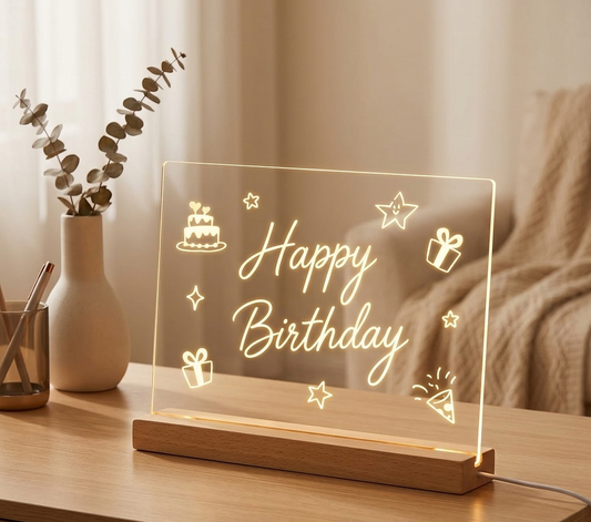 Creative LED Acrylic Message Board - Personalized Night Light with Wooden Base