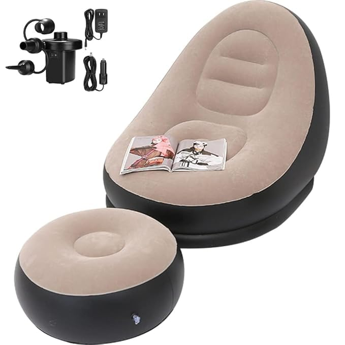 Ergonomic Inflatable Lounge Chair with Ottoman - Comfortable Air Sofa for Indoor & Outdoor Use