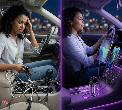 4-in-1 Retractable Car Charger - 120W Fast Charging & 180° Rotation